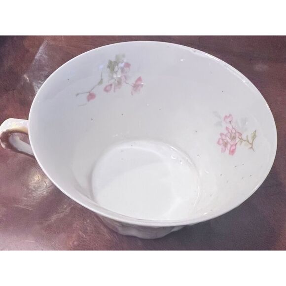 Porcelain Haviland Limoges France tea cup saucer pink green floral gold accent - Picture 5 of 13